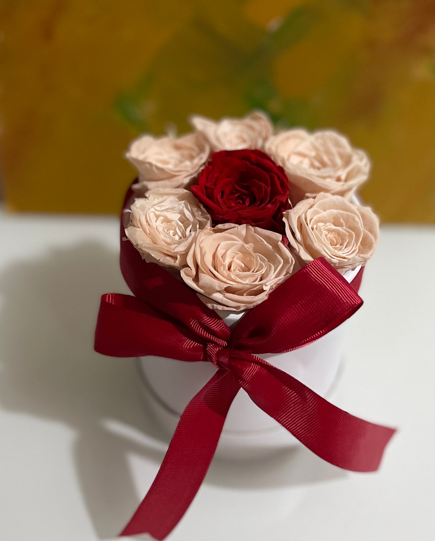 Preserved Flower Arrangements Handmade: in Mini Hat Boxes.