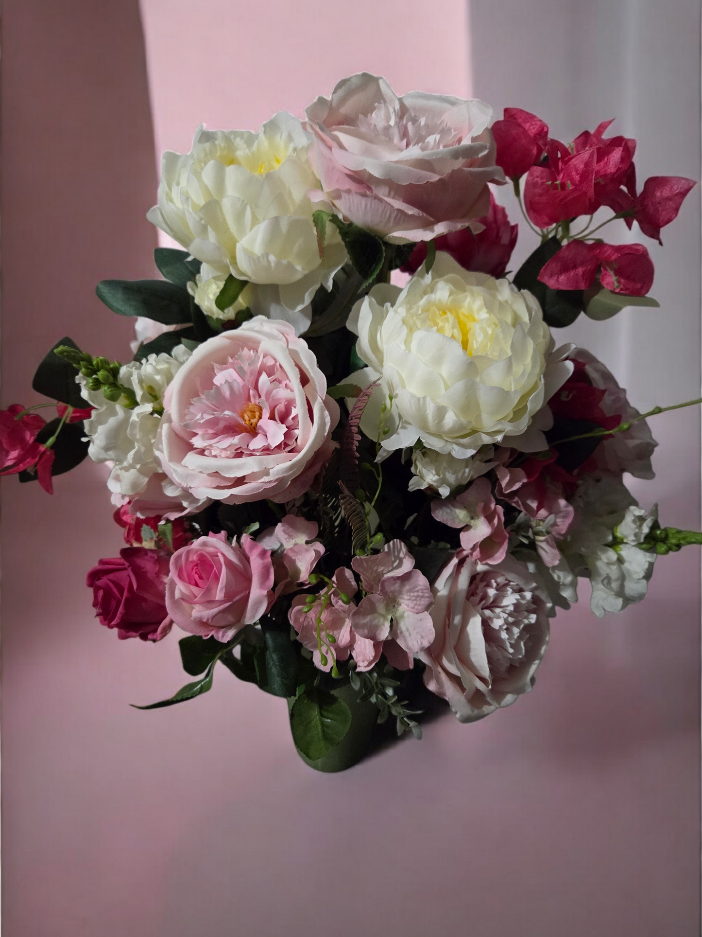Artificial Premium Hand-Crafted Faux luxury peony and rose floral display.
