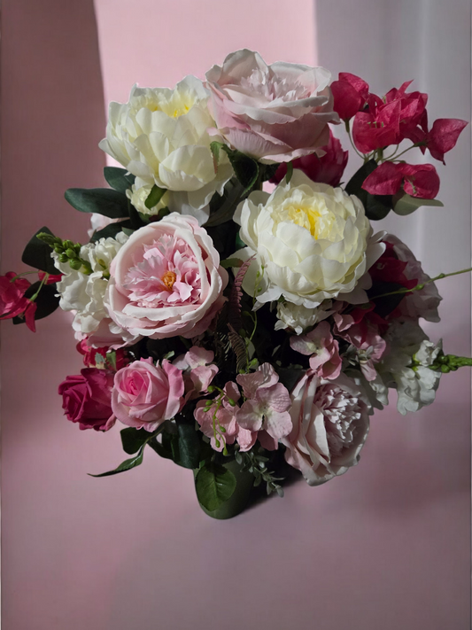 Artificial Premium Hand-Crafted Faux luxury peony and rose floral display.